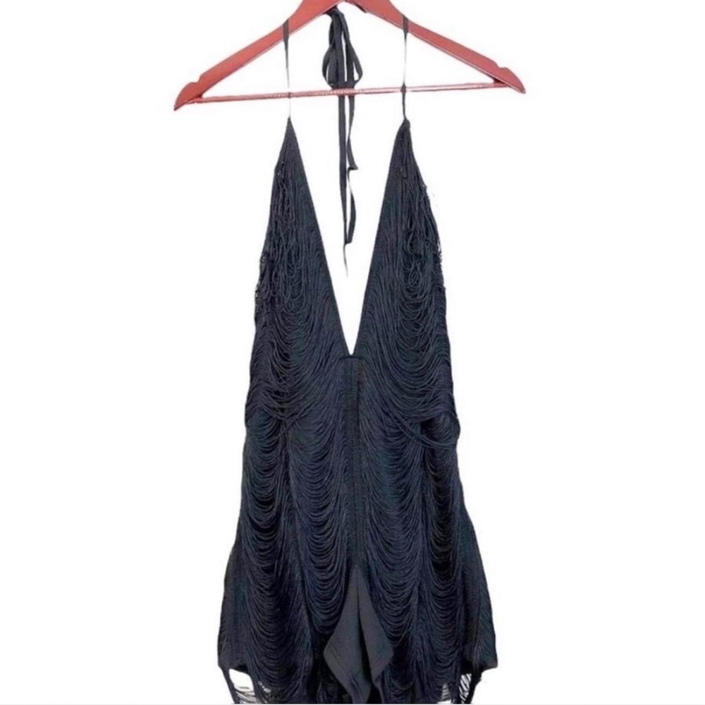 Black Halter Fringe Romper